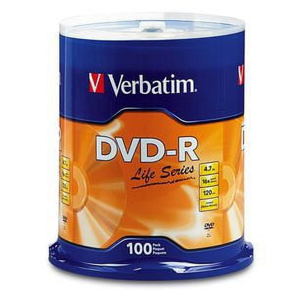 Verbatim Life Series DVDR 4.7GB 16x Recordable Blank Disc 100 Pack Spindle
