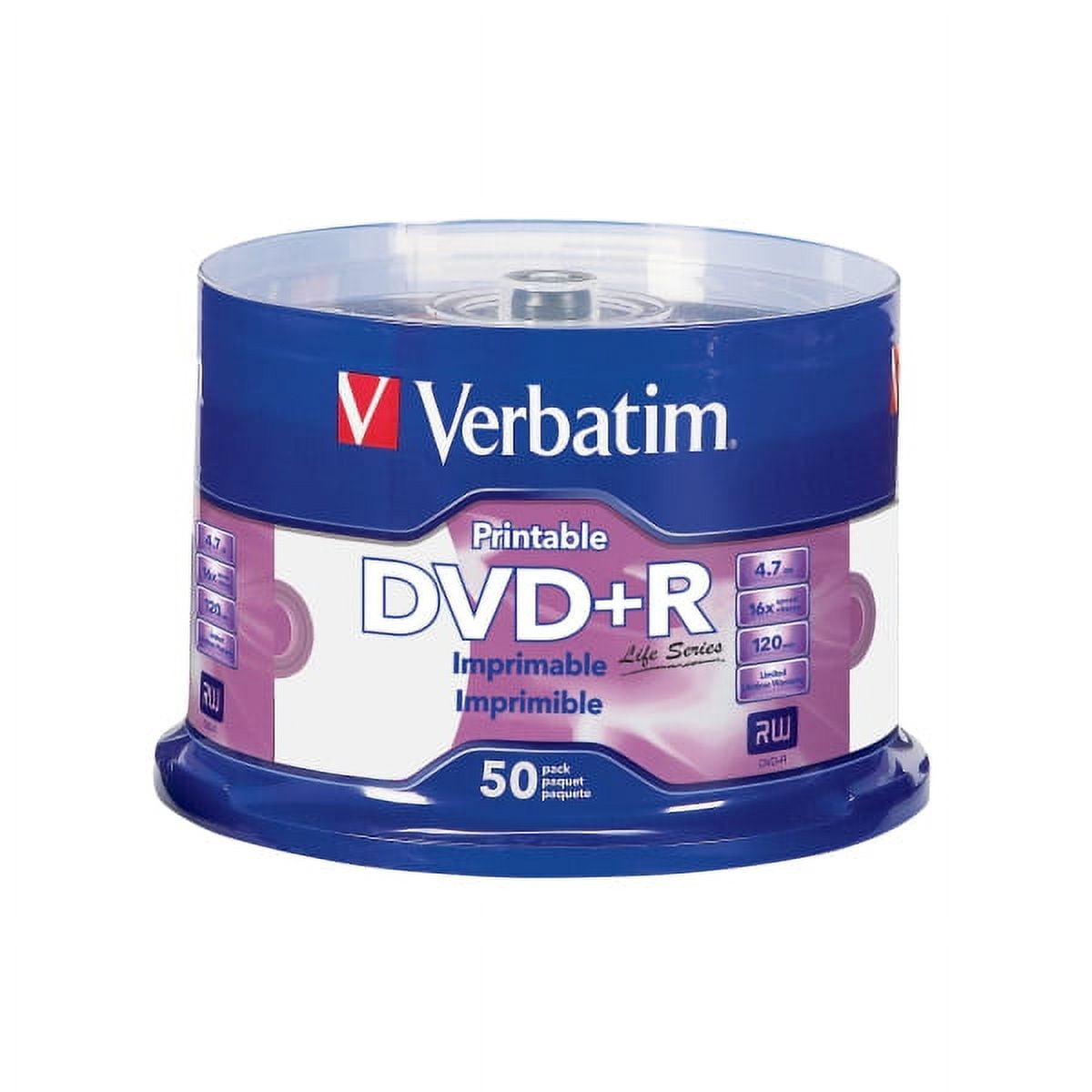 Verbatim® Life Series DVD+R Printable Disc Spindle, Pack Of 50