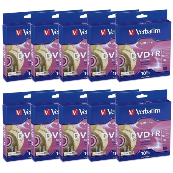Verbatim LightScribe DVD+R Blank Media 100pk - Laser Etch Prints Direct to Disc