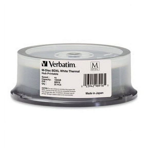 Verbatim M-disc - 25 X M-disc Bdxl - 100 Gb 4x - White - Printable Inner Hub, Wide Thermal Printable Surface - Spindle