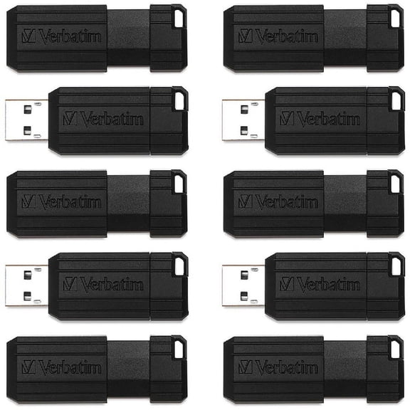 Verbatim PinStripe USB Drive - 64 GB - USB 2.0 - Black - 10 / Pack | Bundle of 5 Packs