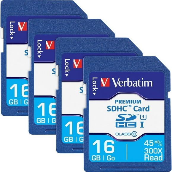 Verbatim Premium 16 GB Class 10 SDHC - 4 Pack - 20 MB/s Read - 9 MB/s Write - 133x Memory Speed - Lifetime Warranty | Bundle of 2 Boxes