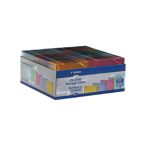 Verbatim Slim Cases, CD/DVD, Assorted Colors, 100/Pack