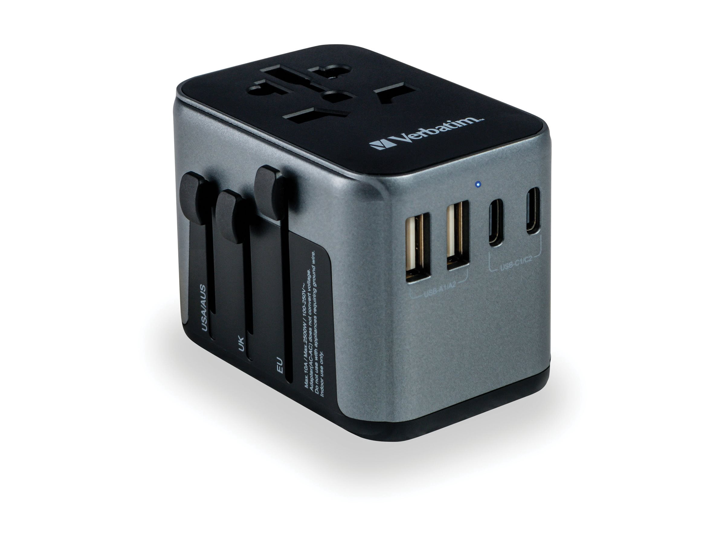 Verbatim UTA-03 Universal Travel Adapter 30W - USB -C, USB-A - 120 V AC, 230 V AC Input - 5 V DC, 9 V DC, 12 V DC, 15 V DC, 20 V DC Output - 3 A