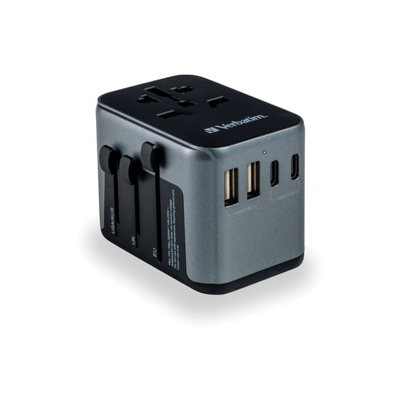 Verbatim UTA-03 Universal Travel Adapter 30W - USB -C, USB-A - 120 V AC, 230 V AC Input - 5 V DC, 9 V DC, 12 V DC, 15 V DC, 20 V DC Output - 3 A