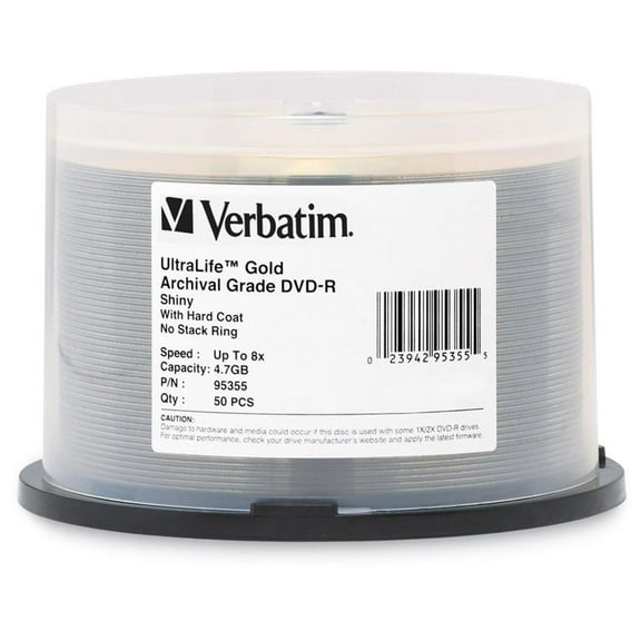 Verbatim 95355 4.7 GB 16x Spindle UltraLife Gold Archival Grade DVD-R - Gold (50/Pack)