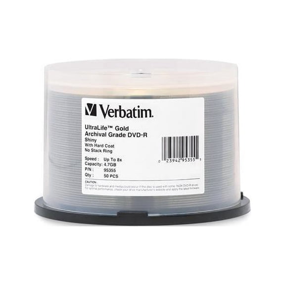 Verbatim UltraLife Gold Archival Grade Storage media 4.7GB 8X DVD-R 50 Packs Spindle Disc Model 95355 - OEM