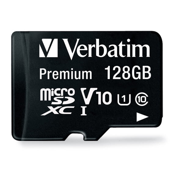 Verbatim Premium 128GB microSDXC Memory Card 4-Pack, UHS-I U1 Class 10, Black