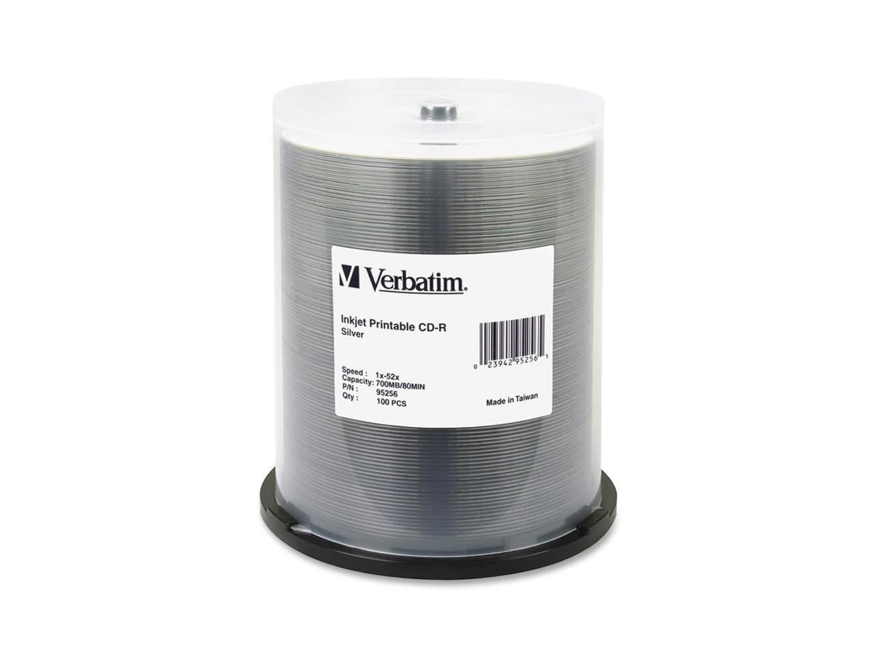 Verbatim 700MB 52X CD-R Inkjet Printable 100 Packs Spindle Media Model ...