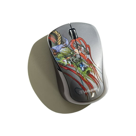 Verbatim Wireless Notebook Multi-Trac Blue LED Mouse, Tattoo Series - Wireless - Radio Frequency - USB 2.0 - Notebook - Scroll Wheel - Dragon