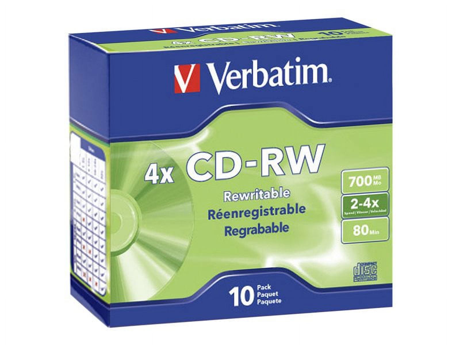 Verbatim cd-rw brand slv 10pk 700mb/4x slim case - image 1 of 2