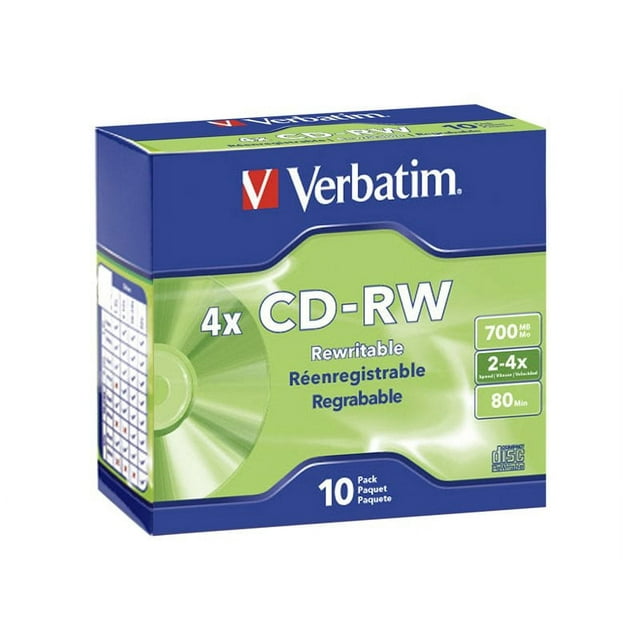 Verbatim cd-rw brand slv 10pk 700mb/4x slim case