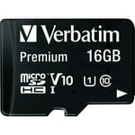 Verbatim 16GB Premium microSDHC Memory Card with Adapter UHS-I V10 Class 10 supports Full HD (1080p) U1 speed rated Up to 80MB/s read speed