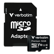 Verbatim Premium 16GB microSDHC Memory Card with Adapter, UHS-I U1, Black