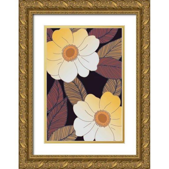 Verbeek-Van Den Broek 13x18 Gold Ornate Wood Framed with Double Matting Museum Art Print Titled - Golden Blooms I