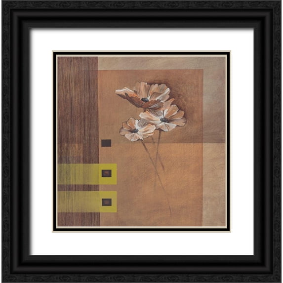 Verbeek-Van Den Broek 26x26 Black Ornate Wood Framed with Double Matting Museum Art Print Titled - Elegant Flowers I