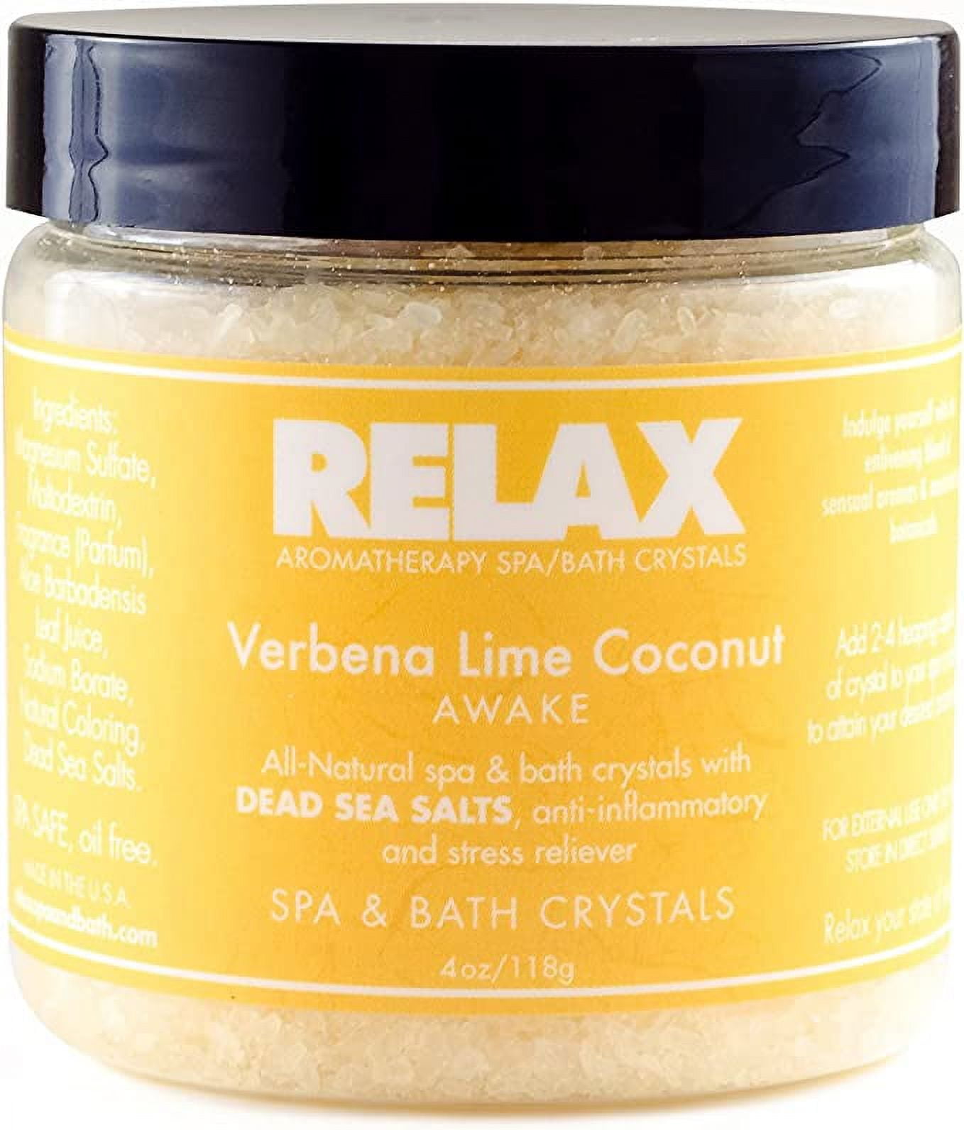 Verbena Lime Coconut Aromatherapy Bath Crystal All Natural Sea Salts -4 Oz- By Relax Spa & Bath-Therapeutic for Jacuzzi, Whirlpool, Spa, Hot Tub