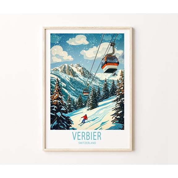 Verbier Switzerland Ski Area Wall Art Home Decor