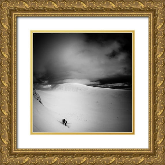 Verbiest, Eric 20x20 Gold Ornate Wood Framed with Double Matting Museum Art Print Titled - Happiness Is First Tracks In Fresh Snow
