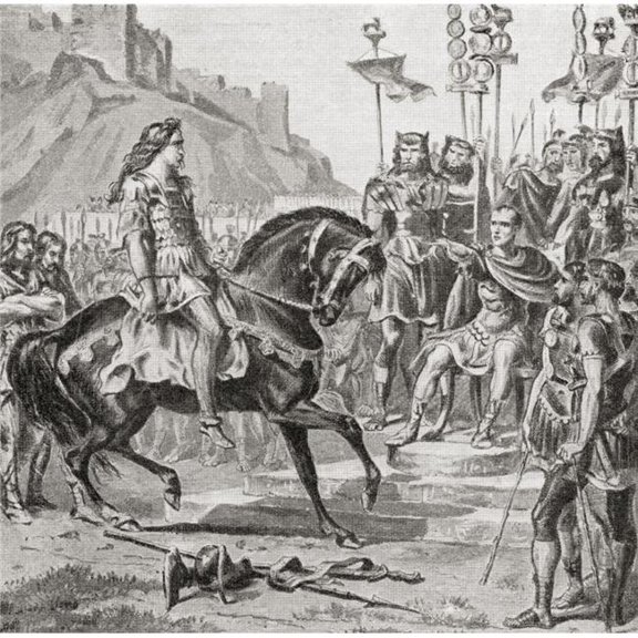 Vercingetorix The Gallic Leader Throws Down His Arms Before Julius Caesar - 52Bc Gaius Julius Caesar - 100 BC to 44 BC Roman Military & Political Leader From The Book Harmsworth