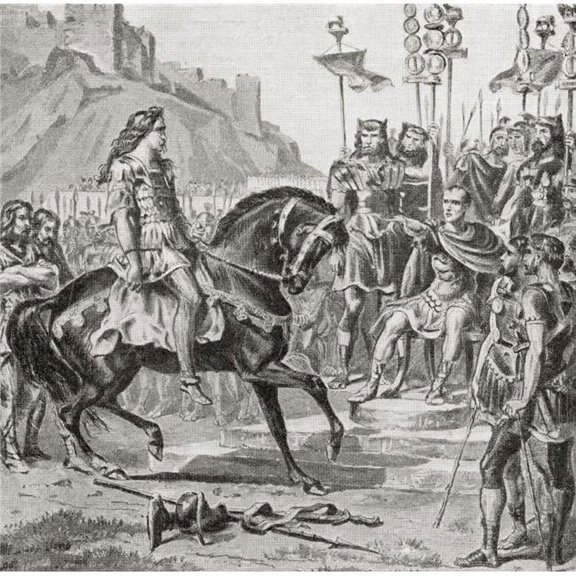 Vercingetorix The Gallic Leader Throws Down His Arms Before Julius Caesar - 52Bc Gaius Julius Caesar - 100 BC to 44 BC Roman Military & Political Leader From The Book Harmsworth
