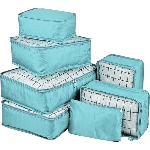 Vercord 7 Set Travel Packing Organizers Cubes Luggage Suitcase Organizer Bags Clothes Underwear Cube Shoe Pouch Pack Blue