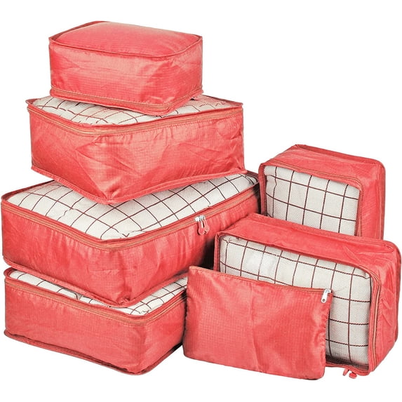Vercord 7 Set Travel Packing Organizers Cubes Luggage Suitcase Organizer Bags Clothes Underwear Cube Shoe Pouch Pack Watermelon