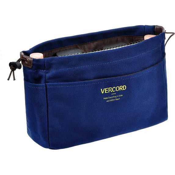 Vercord Canvas Handbag Organizers, Sturdy Purse Insert Organizer Bag in Bag, 10 Pockets Navy Blue Large
