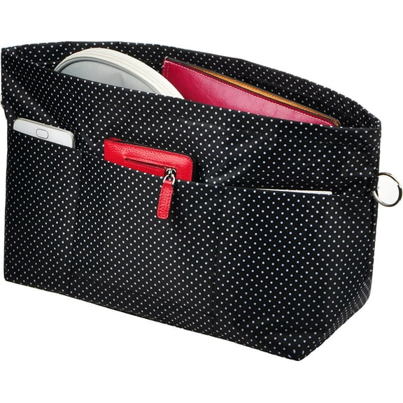 Vercord Purse Organizer Insert Bag Tote Handbags Pocketbook Inserts Organizers Zipper 11 Pockets Black Dot Small