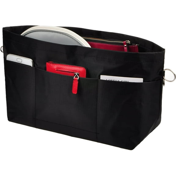 Vercord Purse Organizer Insert Bag Tote Handbags Pocketbook Inserts Organizers Zipper 11 Pockets Black Medium