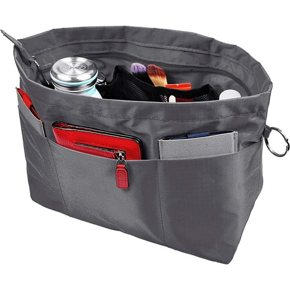 Vercord Purse Organizer Insert Bag Tote Handbags Pocketbook Inserts Organizers Zipper 11 Pockets Grey Large