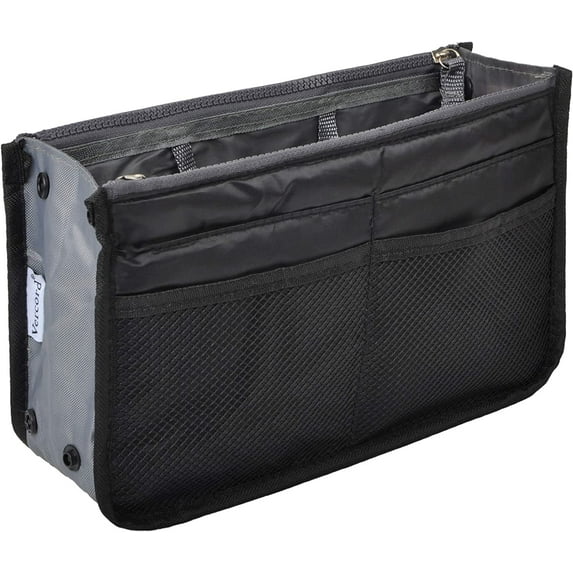 Vercord Purse Organizer Insert for Handbags Bag Organizers Inside Tote Pocketbook Women Nurse Nylon 13 Pockets Black Large