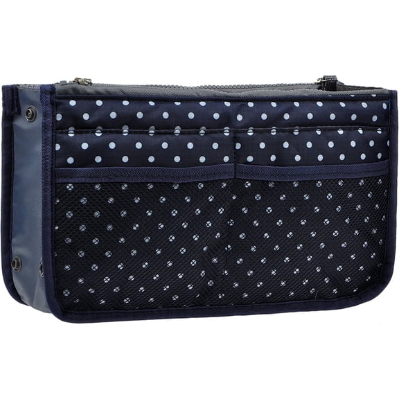 Vercord Purse Organizer Insert for Handbags Bag Organizers Inside Tote Pocketbook Women Nurse Nylon 13 Pockets Navy Blue Dot Small