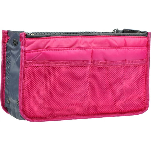 Vercord Purse Organizer Insert for Handbags Bag Organizers Inside Tote Pocketbook Women Nurse Nylon 13 Pockets Rose Small
