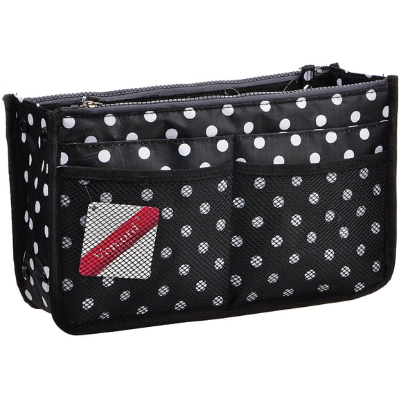 Vercord Updated Purse Handbag Organizer Insert Liner Bag in Bag 13 Pockets Black Dot Medium