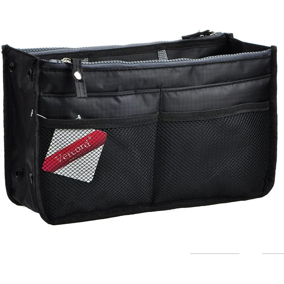 Vercord Updated Purse Handbag Organizer Insert Liner Bag in Bag 13 Pockets Black Small