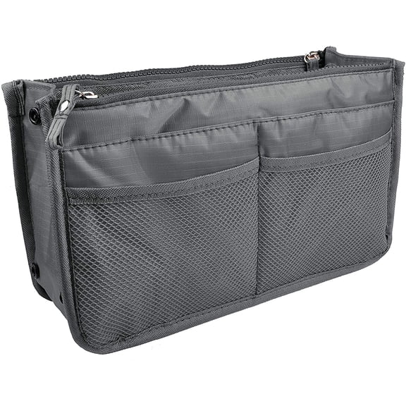 Vercord Updated Purse Handbag Organizer Insert Liner Bag in Bag 13 Pockets Grey Small
