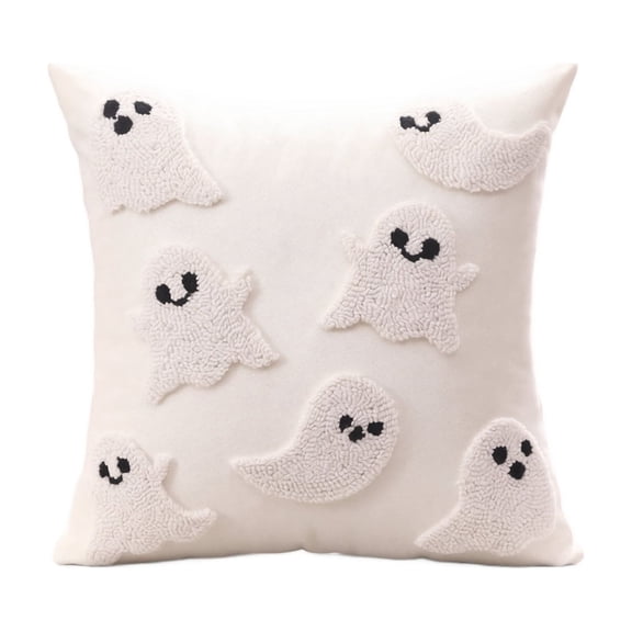 Vercraft Halloween Ghost Throw Pillow with Tassels 14x26 Inch Ghost Spooky Halloween Throw Lumbar Pillows Decorative Pillows Halloween Room Decor for Holiday Party Sofa Bed Cushion (White)