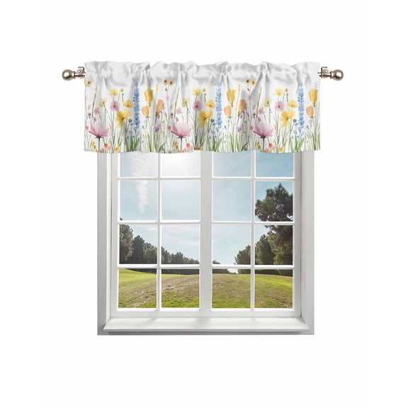 Verdant Flower Patterns Curtain Valance for Windows/Living Room/Kitchen/Bathroom/Café, Short Rod Pocket Tier Curtain Window Treatment Panel Farmhouse Botanical Topper Curtain 42''x18''