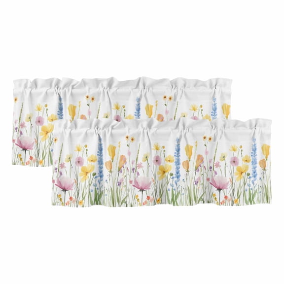 Verdant Flower Patterns Curtain Valances for Windows, Kitchen Valance Window Treatments Panel 2 Pack, Farmhouse Botanical Rod Pocket Short Curtains for Bathroom Bedroom 42 x 12 Inch