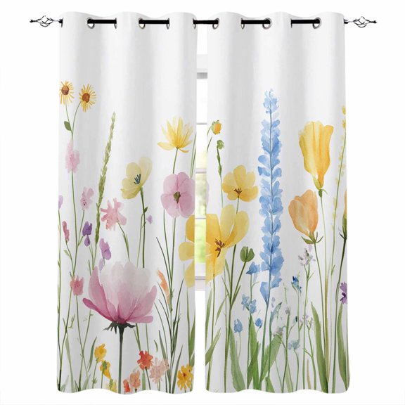 Verdant Flower Patterns Kitchen Curtains Farmhouse Botanical Cafe Short Curtains for Bathroom Blackout Window Curtain Grommet Small Window Treatment Tier Drapes for Bedroom Living Room 27.5"x39"x2