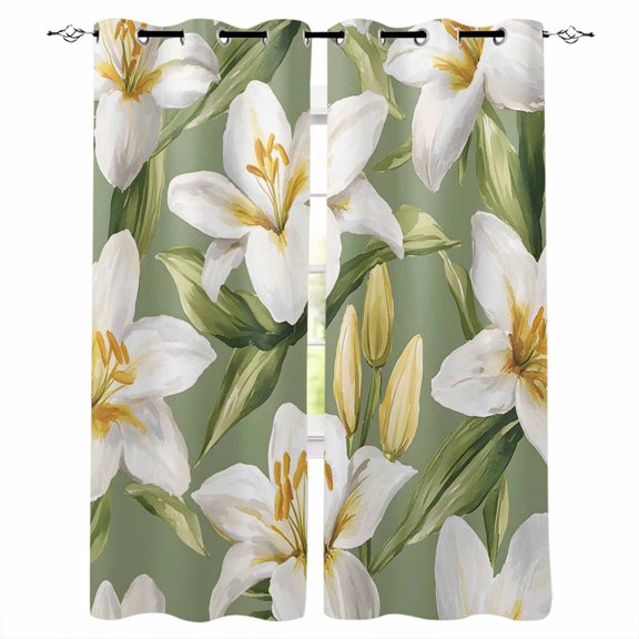 Verdant Flower Patterns Kitchen Curtains Green White Spring Floral Cafe Short Curtains for Bathroom Blackout Window Curtain Grommet Small Window Treatment Drapes for Bedroom Living Room 27.5"x39"x2