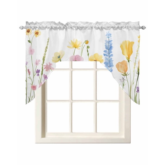 Verdant Flower Patterns Kitchen Swag Valances for Windows, Farmhouse Botanical Swag Valances Curtains for Living Room, Rod Pocket Window Treatments for Bathroom, Bedroom, Cafe, 56"x36"