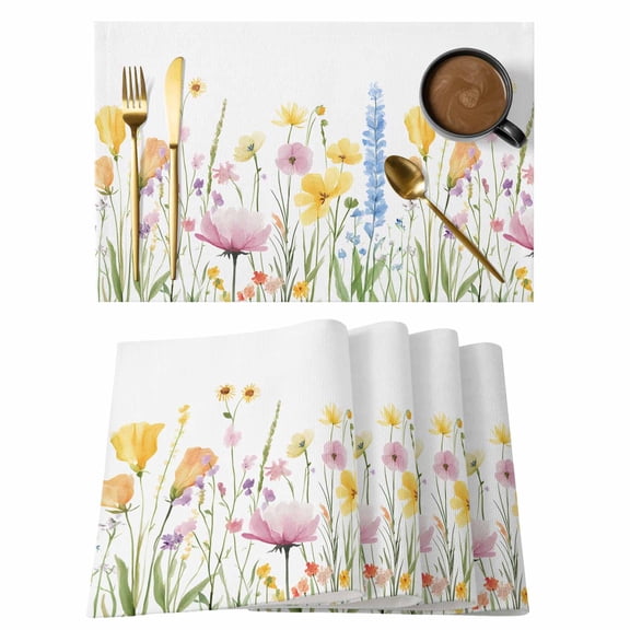 Verdant Flower Patterns Placemats Set of 8 Farmhouse Botanical Place Mats Indoor Wipeable Table Mats Washable Cloth Dining Table Placemats for Kitchen Holiday Party Home Decor 13x19 Inch