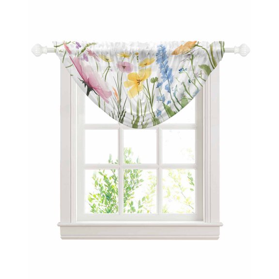 Verdant Flower Patterns Sheer Waterfall Valance Curtains for Window, Farmhouse Botanical Rod Pocket Sheer Topper Swag Curtains for Living Room, Kitchen 38.5"W x 47.2"L, 1 Panel
