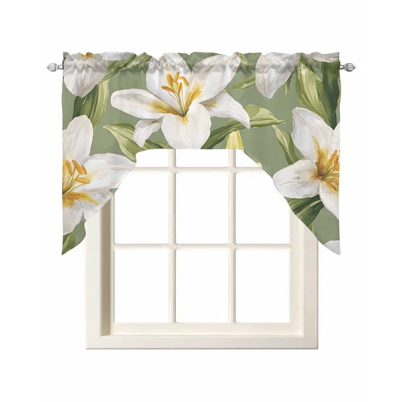 Verdant Flower Patterns Swag Valances for Windows, Small Curtains Drapes, Green White Spring Floral Kitchen Window Curtains Over Sink Rod Pocket Window Treatment Valance for Bedroom/Bathroom 56"x36"