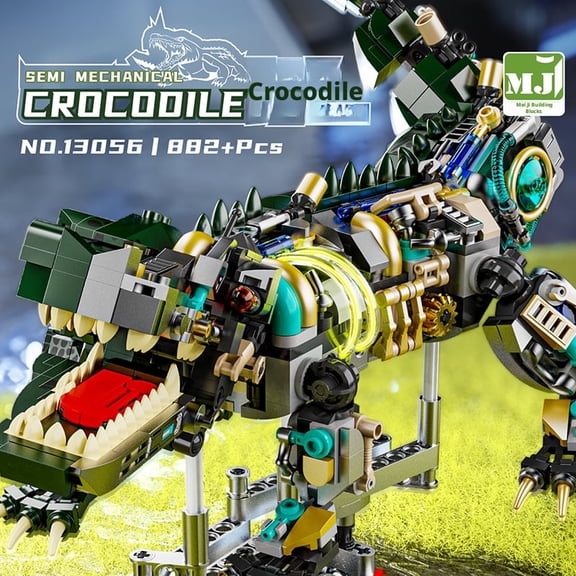 The Verdant IronJaw SemiMechanical Crocodile Building Set, 882+ PrecisionPiece Model with Industrial Gear Detailing for Futuristic Desktop Home Decor