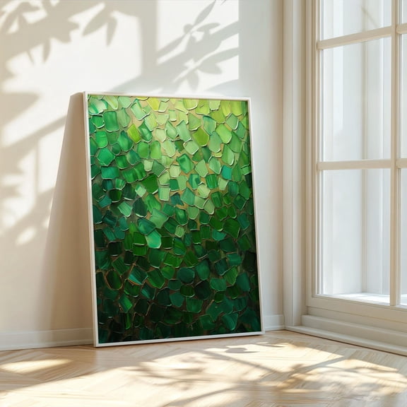 Verdant Mosaic Green Texture Wall Art Organic Modern Home Decor Unframed Paper Print