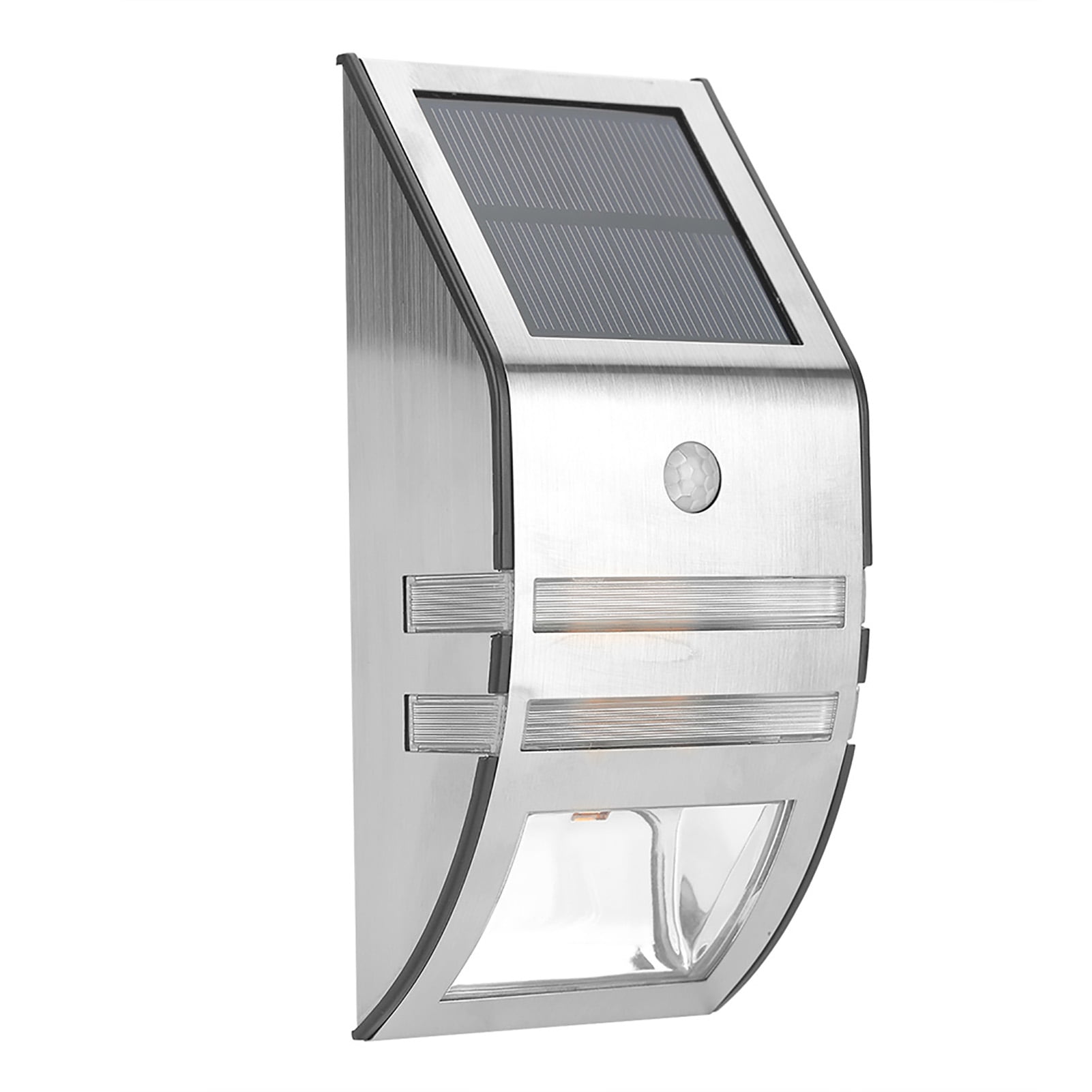 Verdant Touch Outdoor Motion Sensor Lamp Solar Powered PIR Motion Sensor 2 LED Path Wall Light Garden Security Lamps Silver Pure White