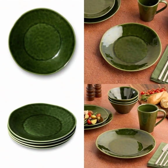 Verde 11-Inch Stoneware Dinner Plate Set of 4 - Rich Green Hue Ideal for Main Courses and Complements Olivia Collection Durable and Elegant Perfectly sized for hearty meals